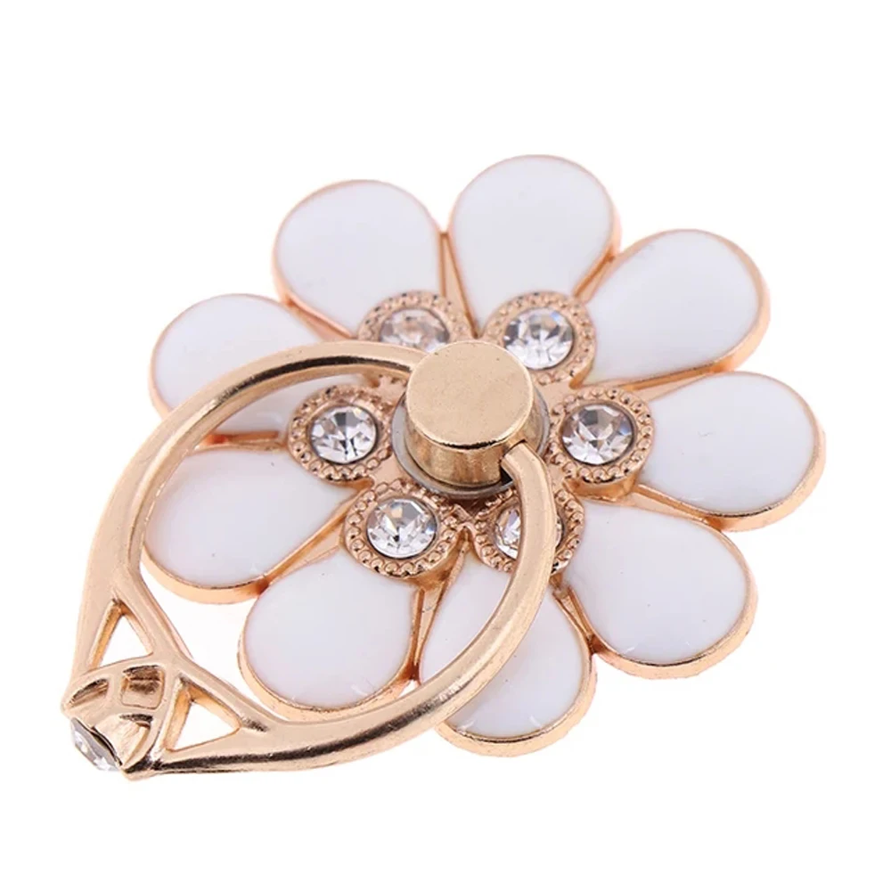 حامل هاتف محمول على شكل زهرة ، درجة دوارة ، ماس معدني ، مشبك حلقي صغير