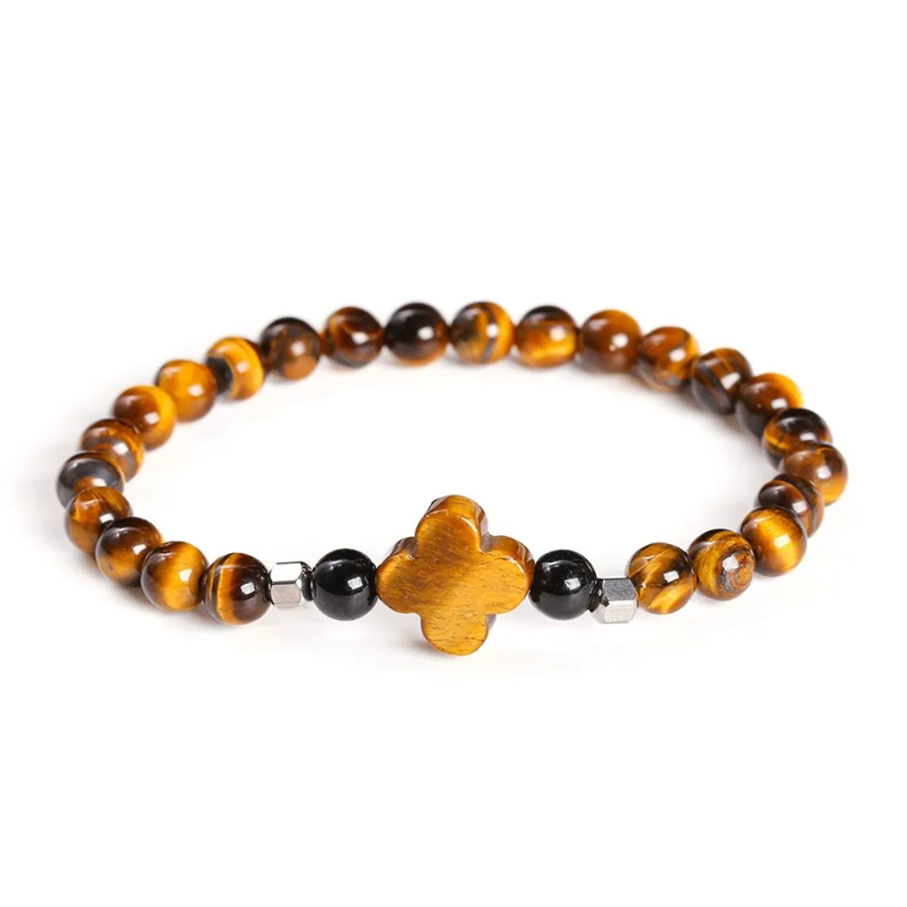 Elastic Yellow Tiger Eye Stone Bracelets Chic Neo-Chinese Style Ethnic Beaded Bangle Fashion Classic Round Beaded Hand Chain