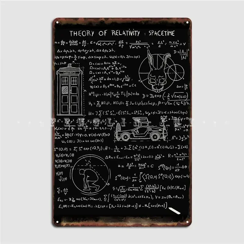 نظريات النسبية وقت الفضاء علامة معدنية سينما مطبخ سينما تصميم جدار ديكور تين تسجيل الملصقات