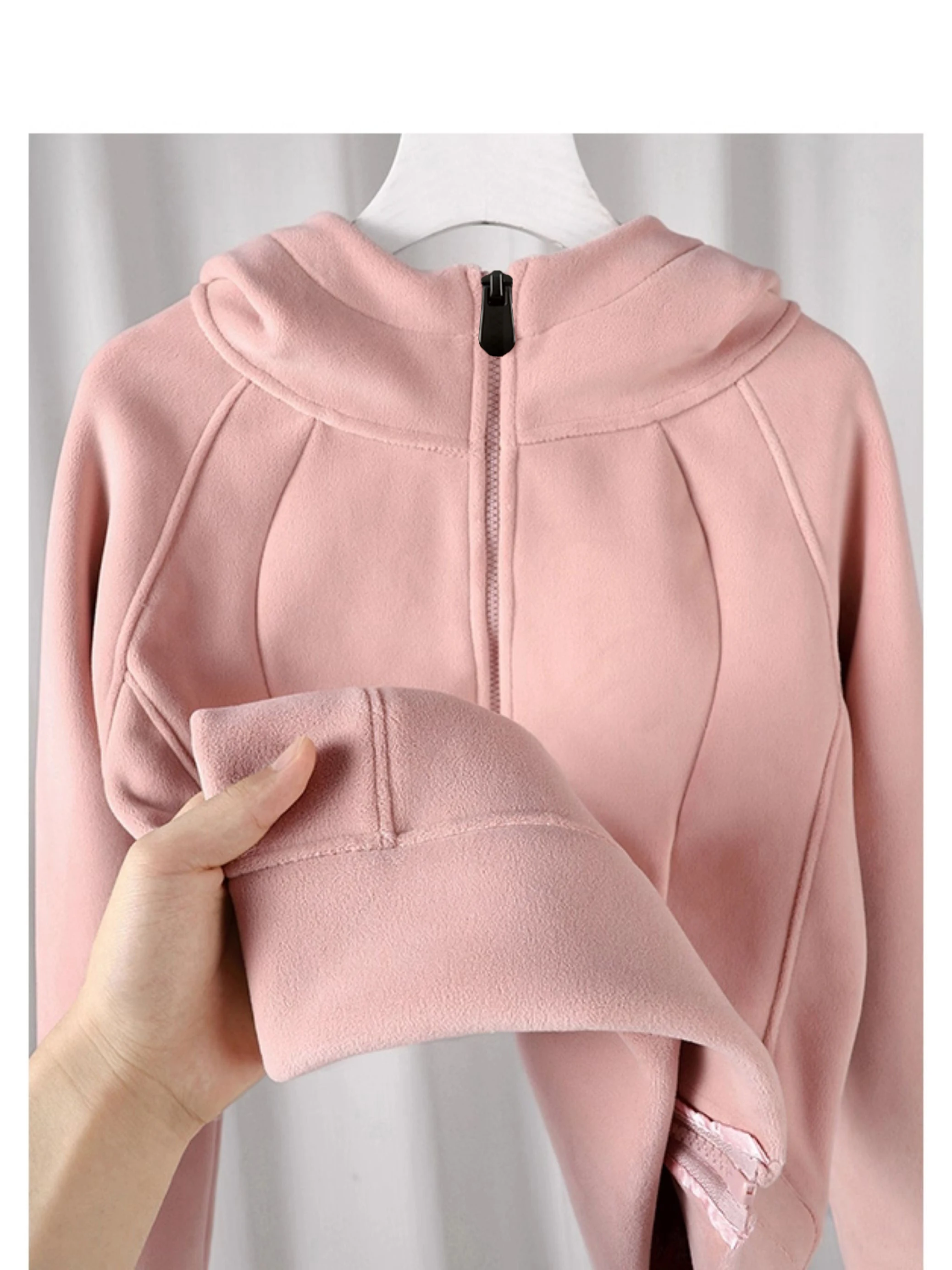 Dwustronna bluza z kapturem na zamek błyskawiczny, różowa, w kolorze pomarańczowo-limoniowym, ciepła, wyszczuplająca, zimowa odzież wierzchnia damska, luźny krój, długi rękaw, styl koreański.