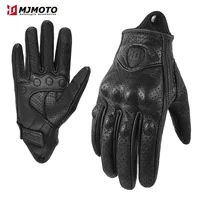 MJMOTO-guantes de cuero Retro para motocicleta, guantes anticaída para Moto, guantes clásicos de cuero de cabra perforados y transpirables para verano