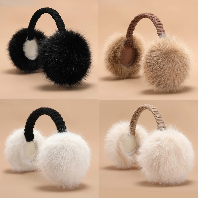 

Pleated Retro Earmuffs High Quality Faux Rabbit Fur Plush Foldable Earmuffs Winter Popular Windproof Woman Ear Warm