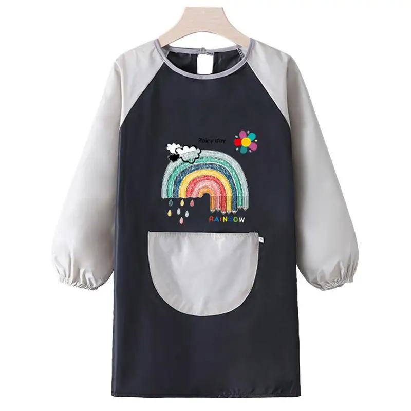 New Long Sleeved Gown Cartoon Print Children\'s Bib Waterproof Kids Boys Girls Art Craft Painting Drawing Apron