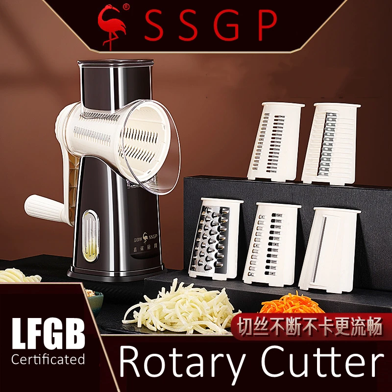 LFGB Certificated Manual Rotary Slicer Vegetable Cutter Energy Saving Potato Onion Crusher Chopper for Kitchen Cutting Tool