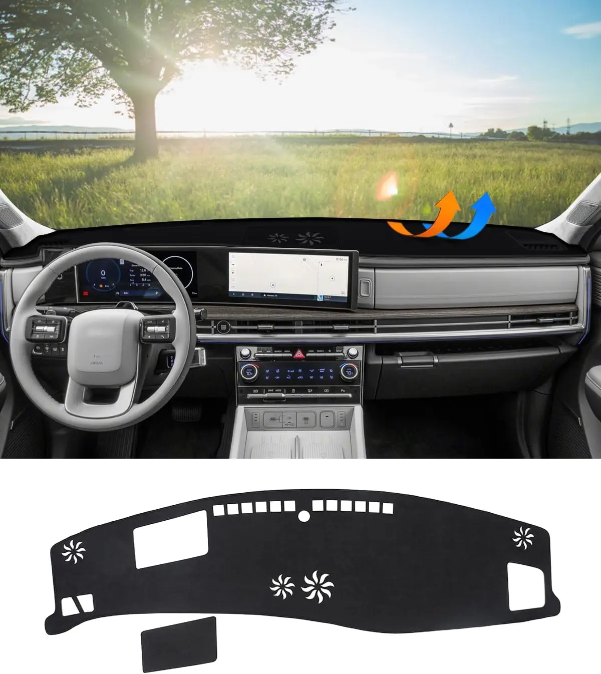 Dash Cover for Hyundai Santa Fe 2024 2025 Accessories Black Flannel Dashboard Cover Mat Car Dashboard UV Sun Protection