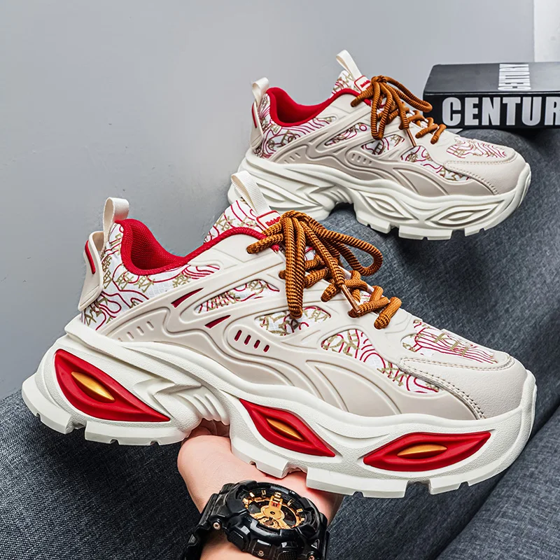 

Мужские массивные кроссовки: оригинальные дизайнерские спортивные туфли из кожи и ткани, дышащие, для повседневной носки и бега, на вулканизированной подошве