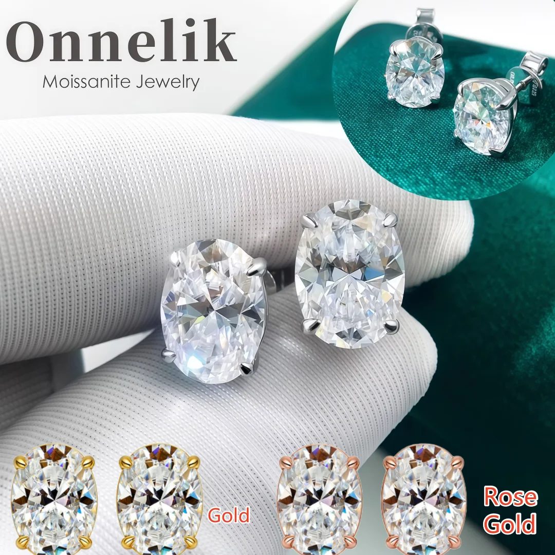 

Серьги-гвоздики Onnelik с овальными муассанитами 1-4 карата, D-VVS1, из настоящего стерлингового серебра S925, ювелирные изделия для женщин, в цветах серебро/золото/розовое золото