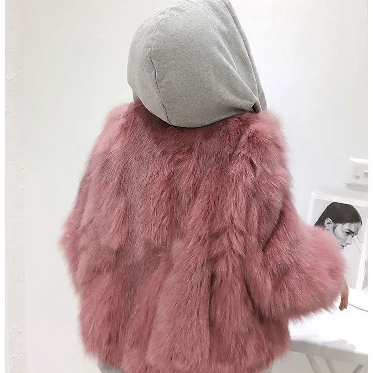 Women Hat Sticthing Imitation Fox Fur Coat Hooded Faux Mink Fur Bomber Jacket Cardigan Zipper Streetwear Fake Two Pieces Hoodies