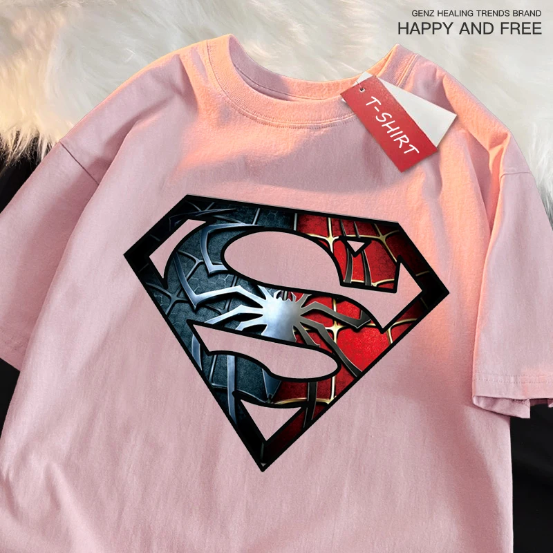 Superman Clothing Label S Printed Woman Tees Cotton High-Quality Tees Anime Loose T Shirts Outdoor Leisure Short Sleeved