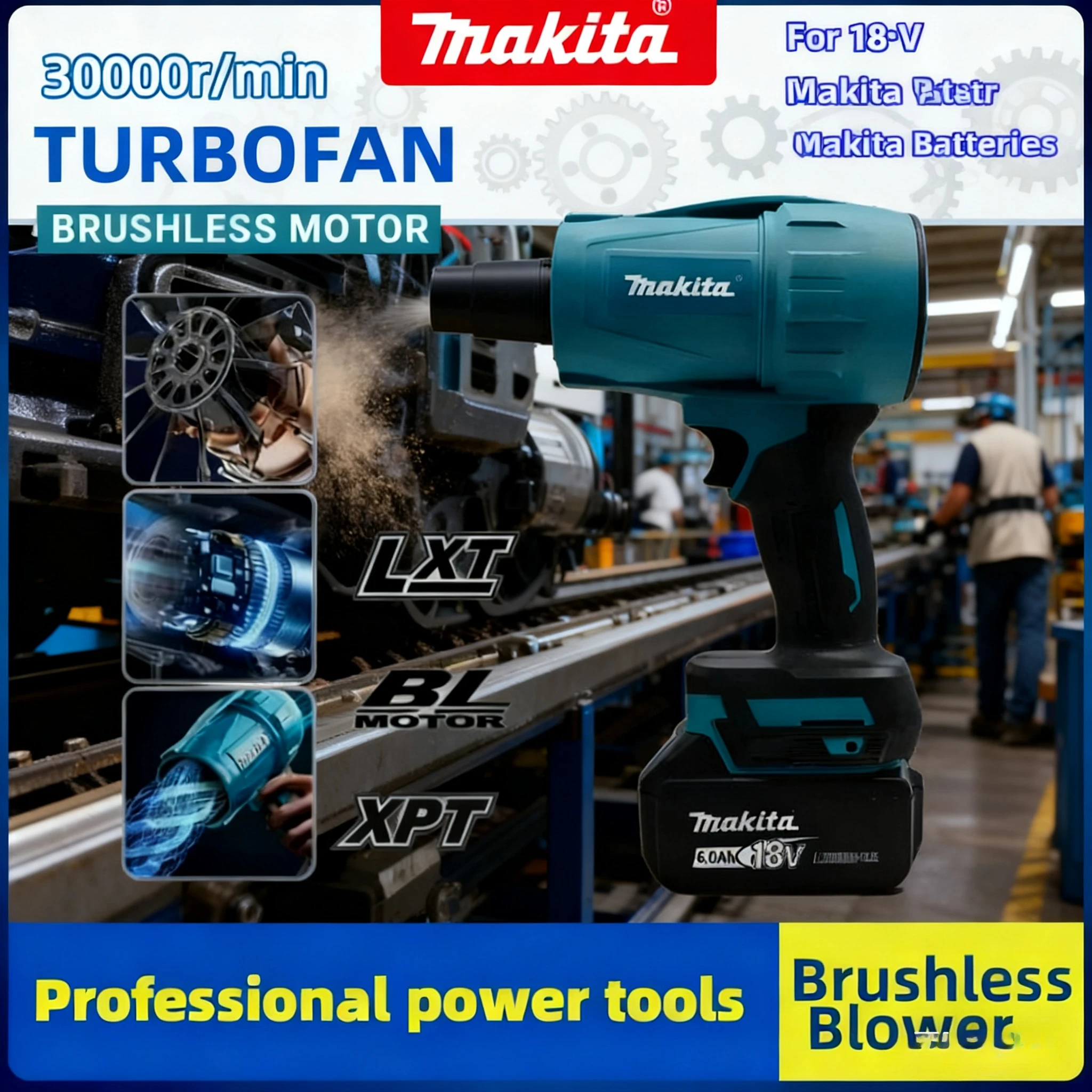 Makita 18 Violent Blower Car Cleanin 30000RPM Turbo Jet Fan Duster wind speed Electric Air Turbo Rechargeable with Light
