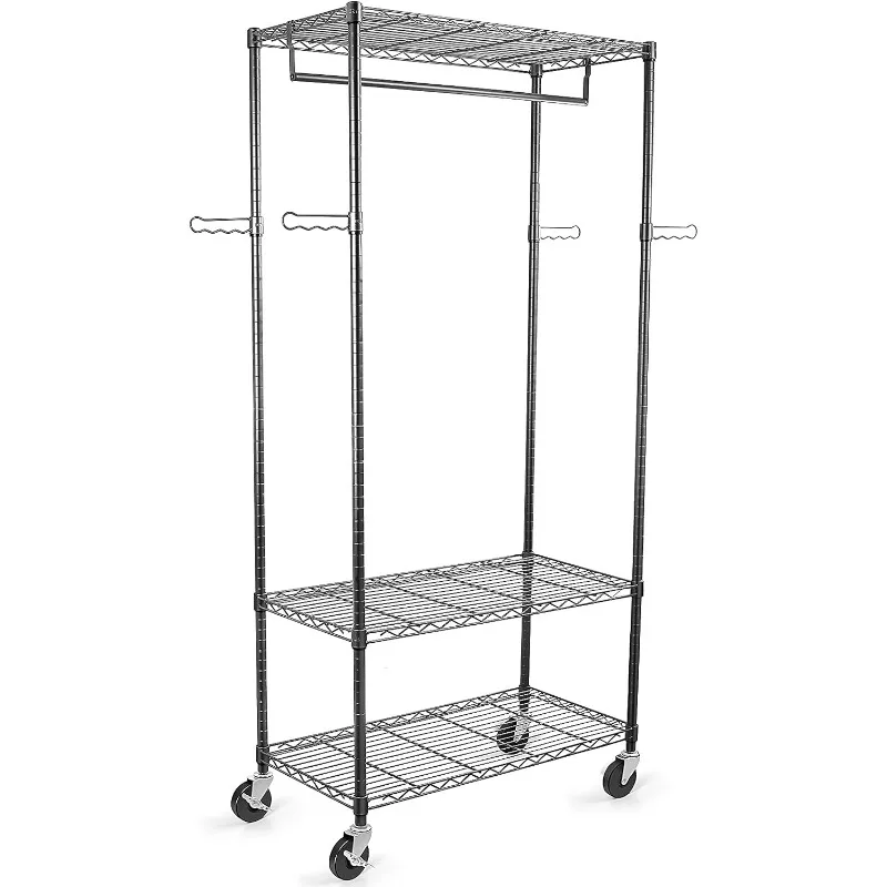 

Rolling Clothes Rack with Wheels, Large Heavy Duty Clothing Rack with Shelves, Adjustable Metal Garment Racks Closet Organizer