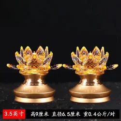 Buddhist item Led Yellow light Crystal Glass Lotus Lamp for Buddha Light Buddhism Using plug lantern Home temple A pair