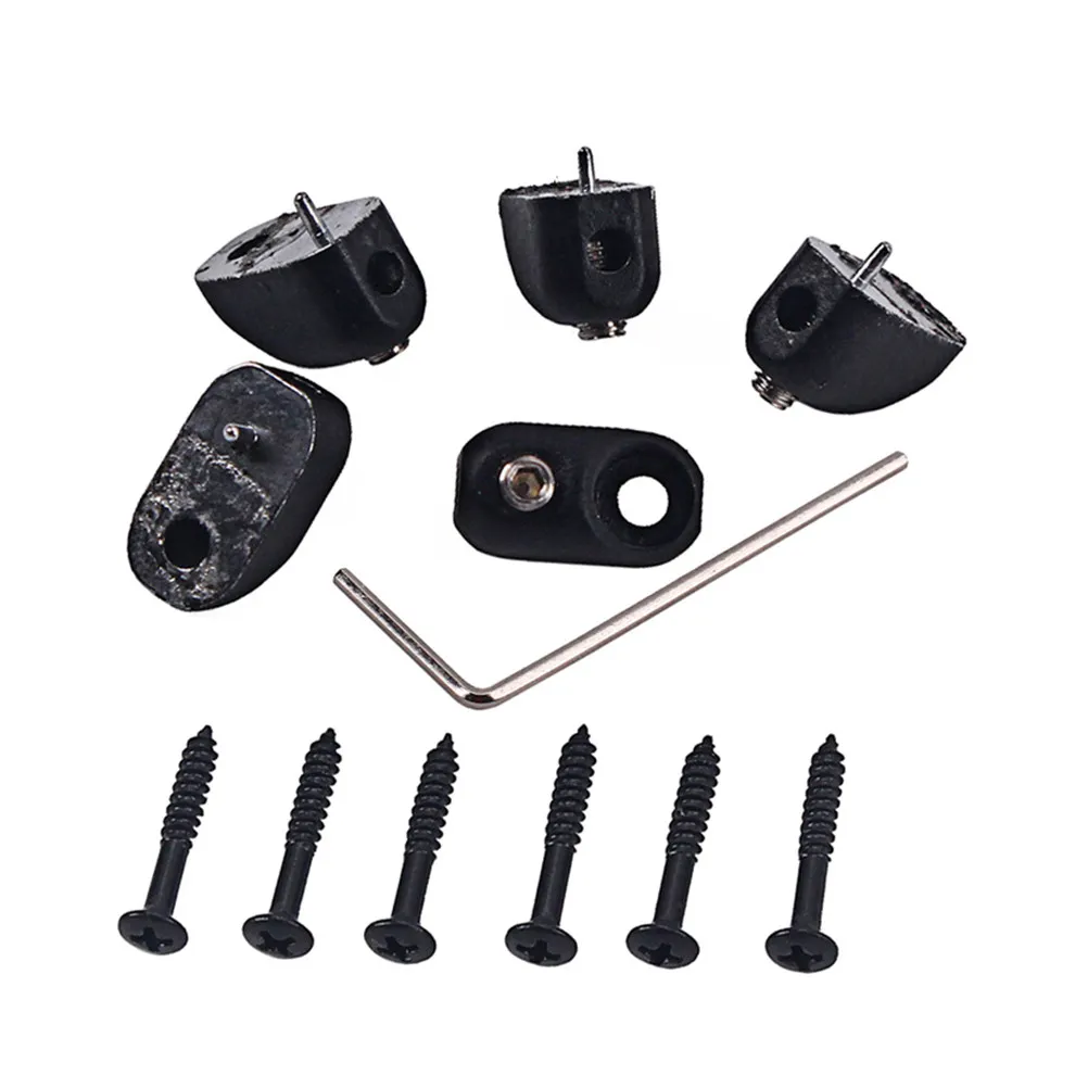 6Pcs Headless Electric Bass Guitar String Locking Nut Set Black Guitar Parts with Wrench Screws Metal Anti Corrosion view 6