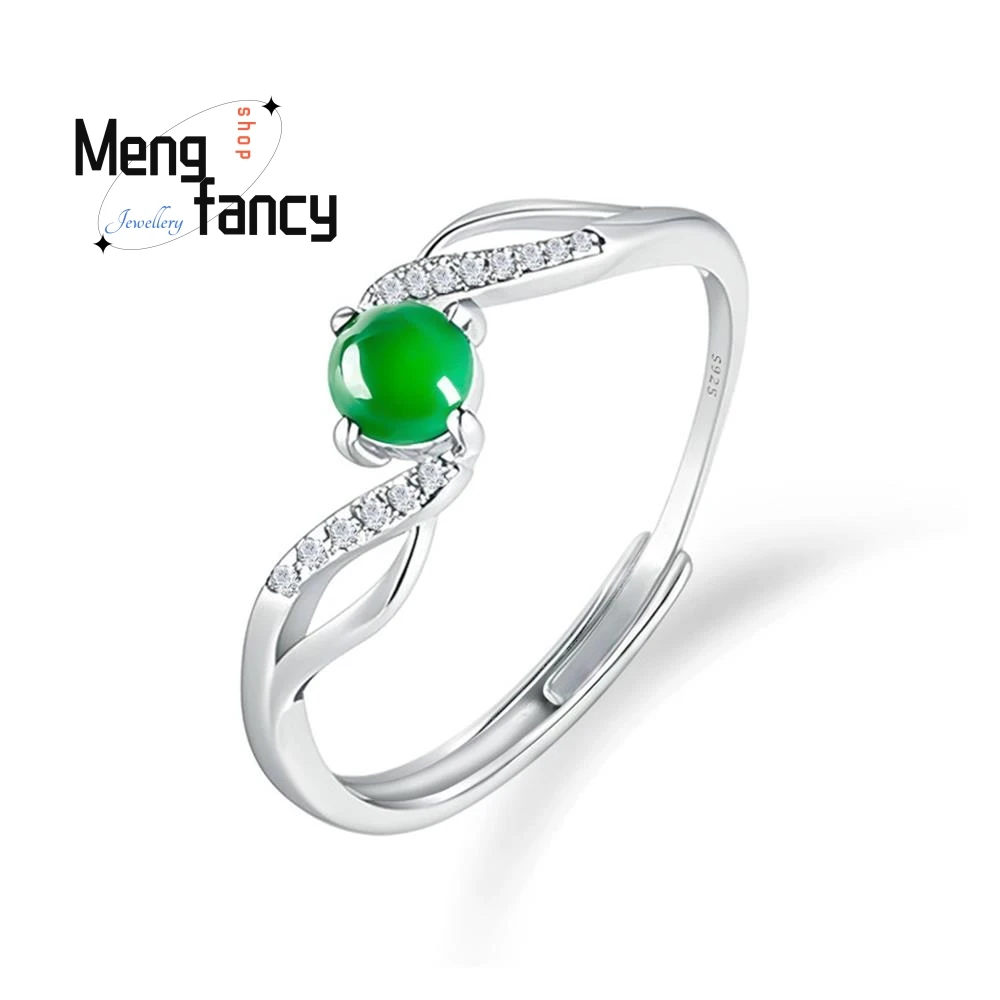 

Exquisite High-grade S925 Silver Inlaid With Natural A-goods Jadeite Ring Fashion Simple Couple Promise Jewelry Holiday Gifts