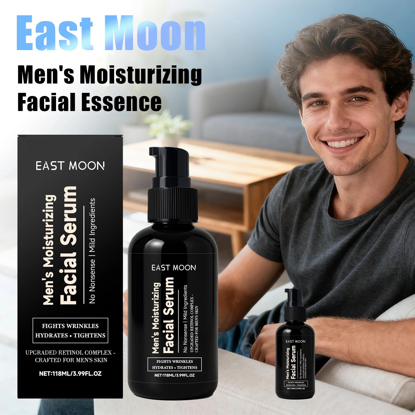 

East Moon Men Facial Firming Essence Lasting Brighting Nourish Dryness Quickly Absorbing Fade Fine Lines Face Moisturizing Serum