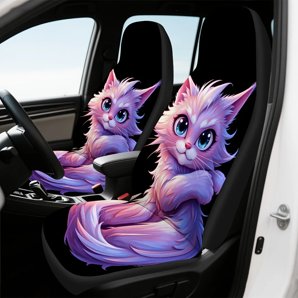 2pcs, Decorative Neon Fantasy Cat Night Style Car Seat Covers, Universal Fit For Cars SUVs Trucks, Soft Washable Fabric Enhances