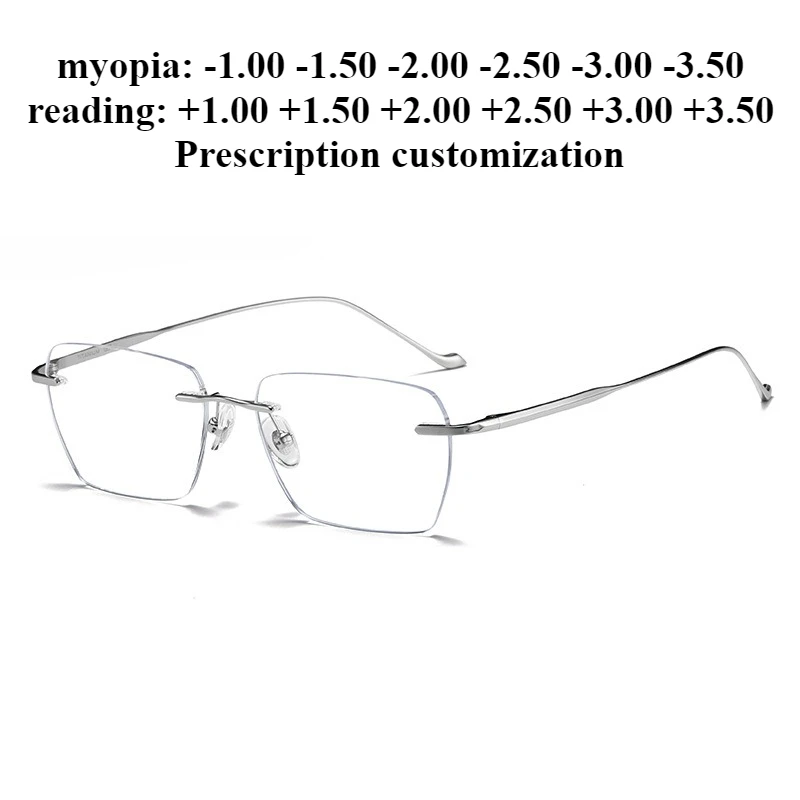 

56 мм новые сверхлегкие очки для близорукости без оправы из чистого титана по индивидуальному заказу мужские очки для чтения с защитой от синего света