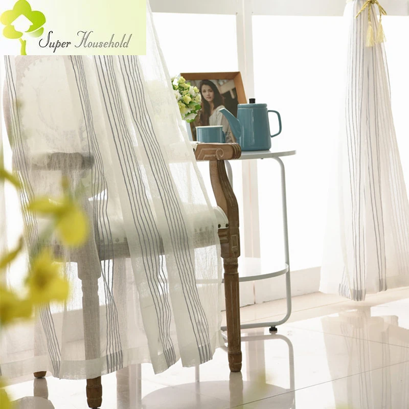 White Stripe Jacquard Gray Sheer Curtains for Living Room Window Tulle for Bedroom Kitchen Voile Yarn Decorate