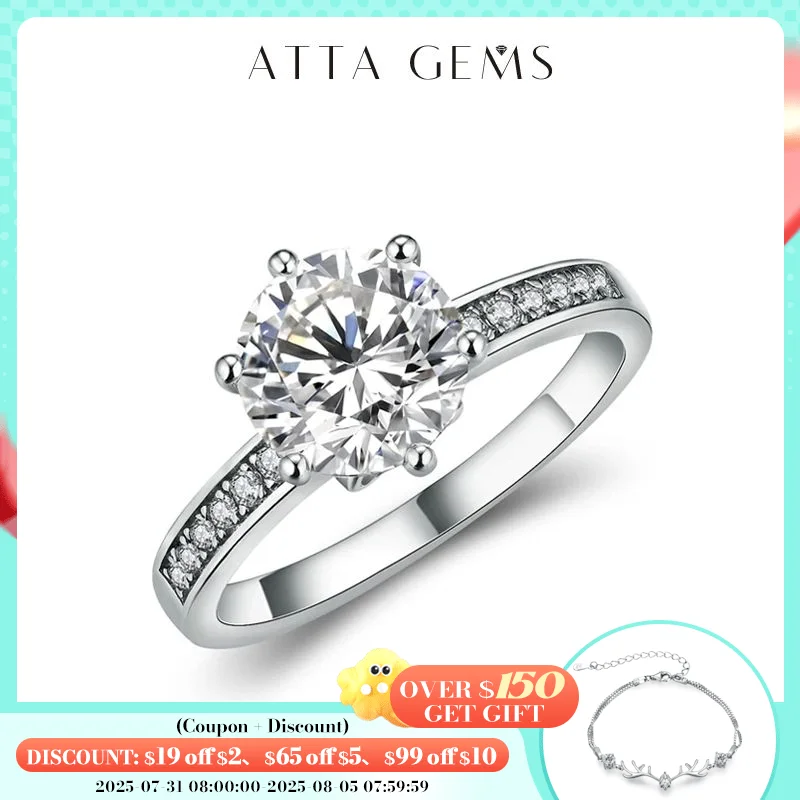 

Attagems New Moissanite Diamond 925 Sterling Silver Ring for Women Gold Plated D Color Engagement Ring Brilliant Diamond Jewelry