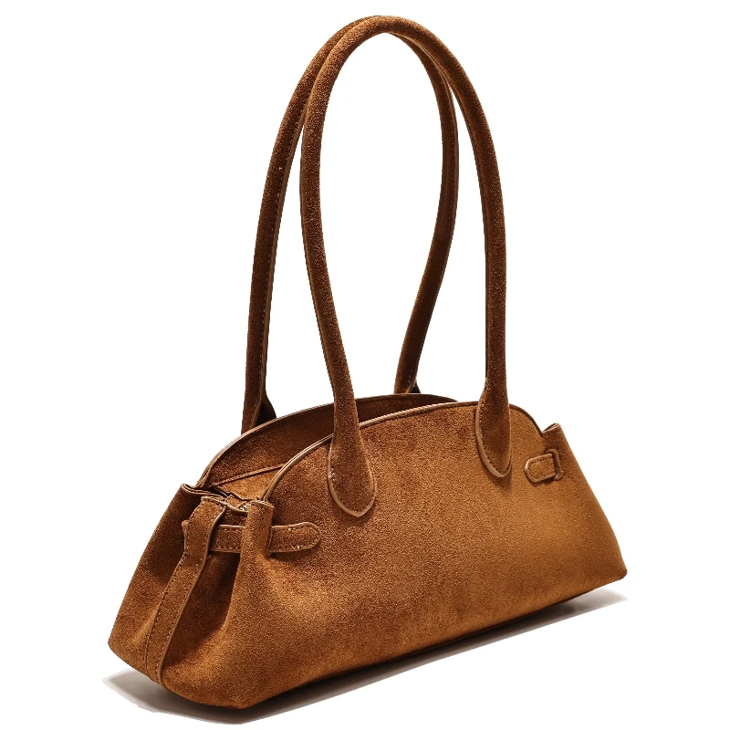 

Faux Suede Shoulder Bag for Women Retro Commuting Dates New Office Ladies Vintage Design Zipper Autumn Single Shoulder Bag