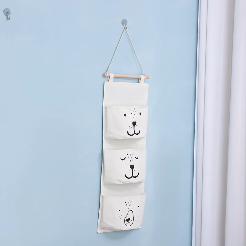 3 Pockets Cute Wall Mounted Storage Bag Closet Organizer Clothes Hanging Storage Bags Room Pouch Cosmetic Sundries Organizer