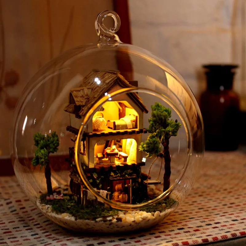 DIY Wooden Cabin Style Handmade Glass Ball Assembly Model House Model For Kids Home Decoration Ornament Material Package ZD878