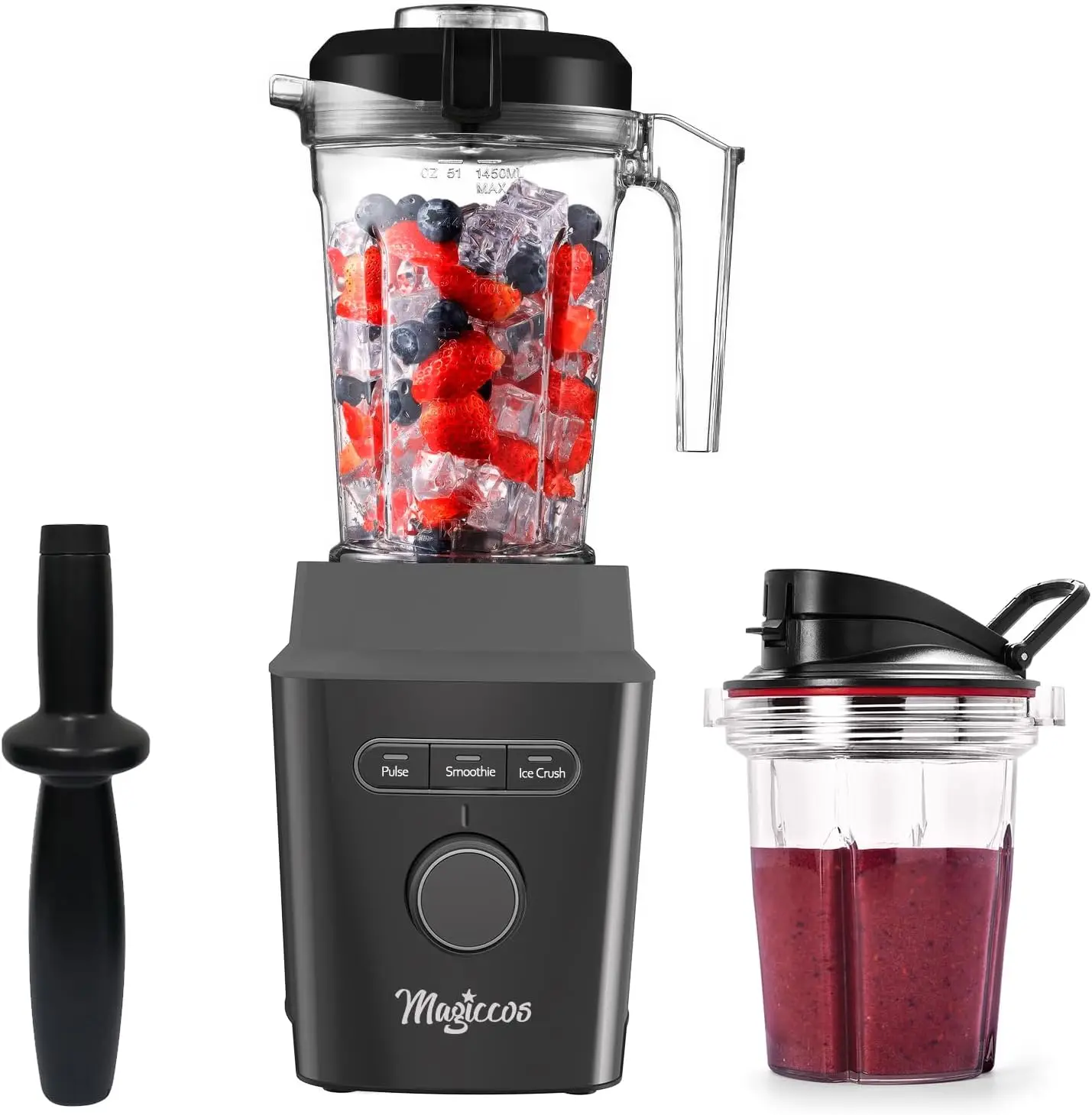 خلاط كونترتوب عالي السرعة - محرك 1000 وات 25000 دورة في الدقيقة، وعاء 51 أونصة وكوب سفر 14 أونصة، تحكم متغير السرعة، للمخفوقات والعصائر