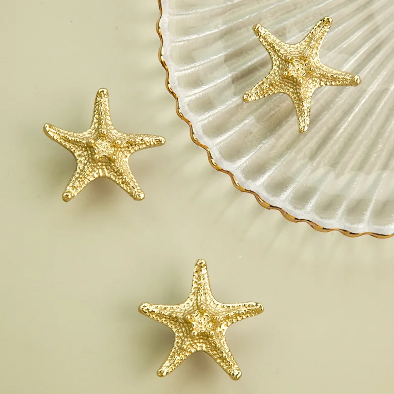 

4PCS Solid Pure Brass Starfish Furniture Pulls Knobs Drawer Knobs Cupboard Wardrobe Kitchen Dresser Shoe TV Wine Cabinet Pulls