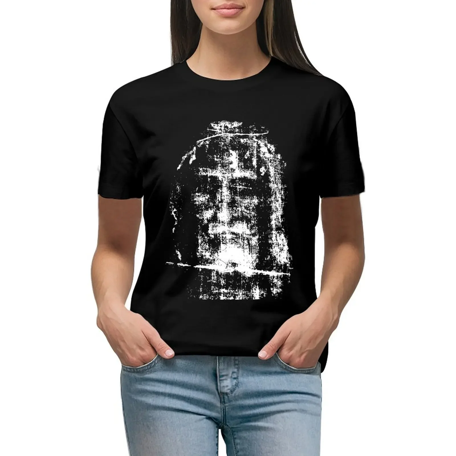 Shroud of Turin Jesus Christ Face T-Shirt vintage clothes anime clothes sweat kawaii clothes luxury designer clothing Women