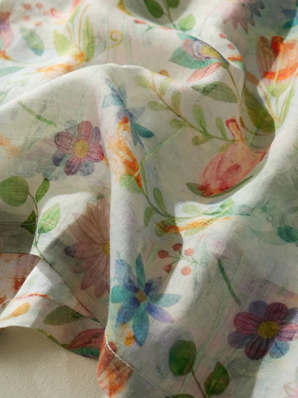 ชุดกี่เพ้าสไตล์จีนแบบใหม่ คอตั้ง ติดกระดุม ผ้าลินินพิมพ์ลายดอกไม้ ทรงวินเทจ หลวม ยาวปานกลาง ผ้าคอตตอนผสม ทรงเอ