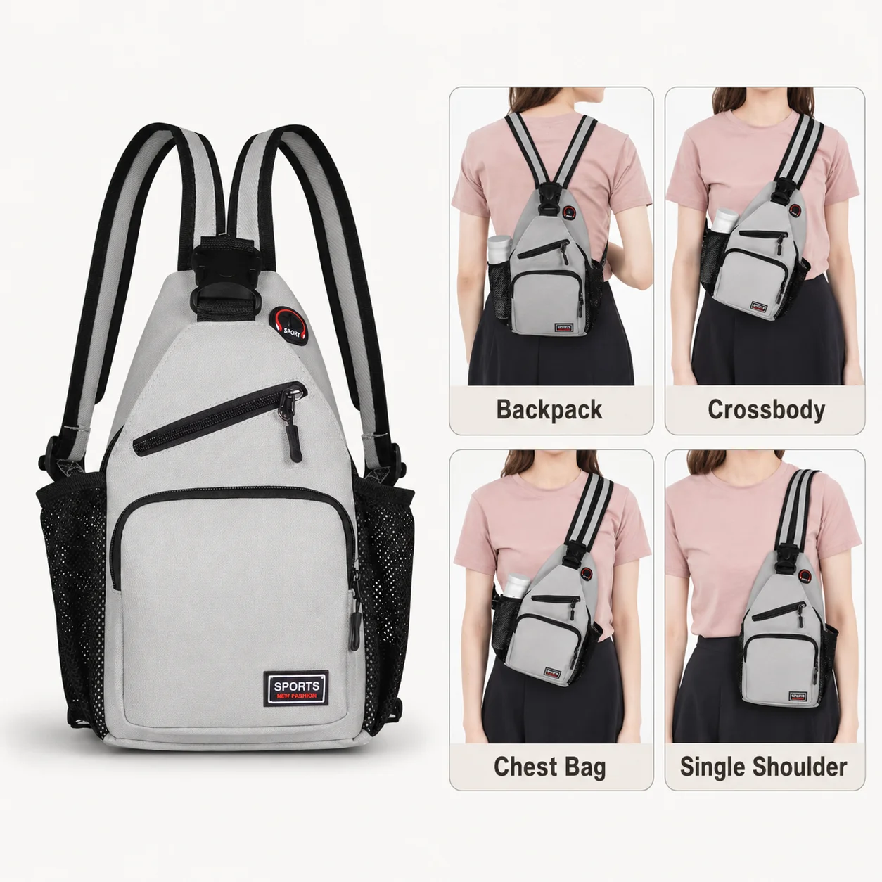 Women Chest Bag Waterproof Crossbody Sling Bag with Earphone Hole Chest Messenger Bag Oxford Outdoor Travel Sports Shoulder Bag
