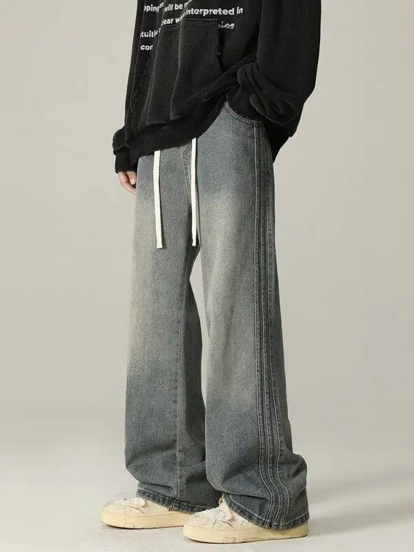 Retro American Waed Gerade Bein männer Jeans Beiläufige Lose Breite Bein Lange Hosen Frühling Herbst Trendy Marke Jugend Tragen