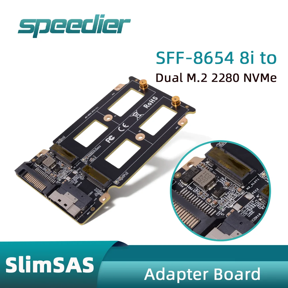 

Новые адаптеры SFF-8654 от 8i до 2 M.2 2280 Nvme, материнская плата, внешняя видеокарта, графический процессор, 2,5 HDD, радиатор, 8654, кабель A-B, 75 см