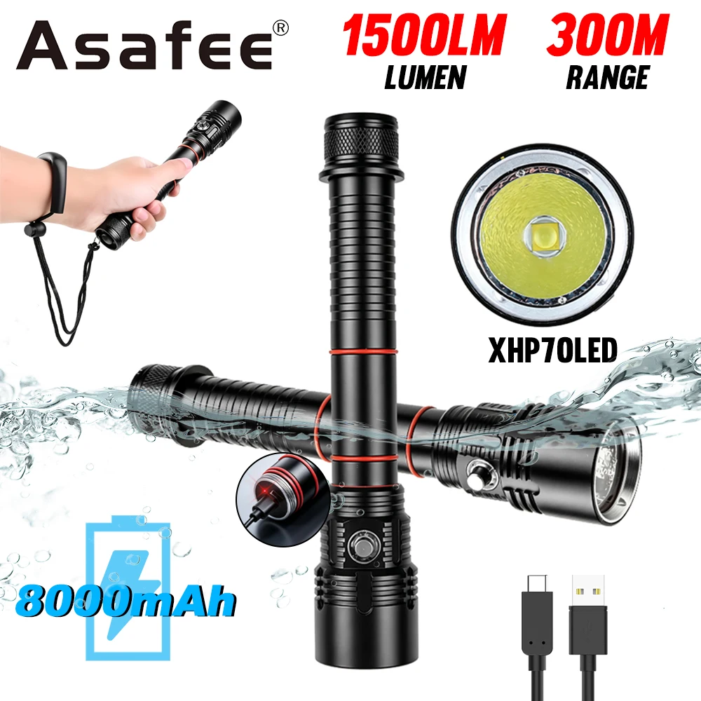 asafee-d-702-xhp-70-led潜水懐中電灯専門防水3モード充電可能アクアラング潜水釣り水中懐中電灯
