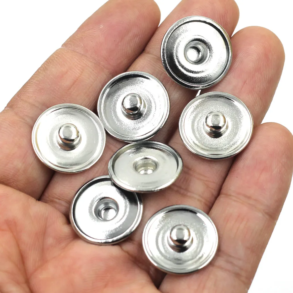 200Pcs Snap Press Buttons Base Round Copper Fit Charm Necklaces Siver Tone Jewelry DIY Finding 18mm