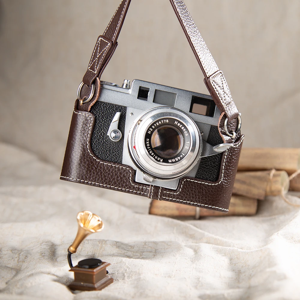 Capa protetora para konica iiia, bolsa de couro para câmera iiia, bolsa de couro genuíno, meia capa, acessórios de fotografia