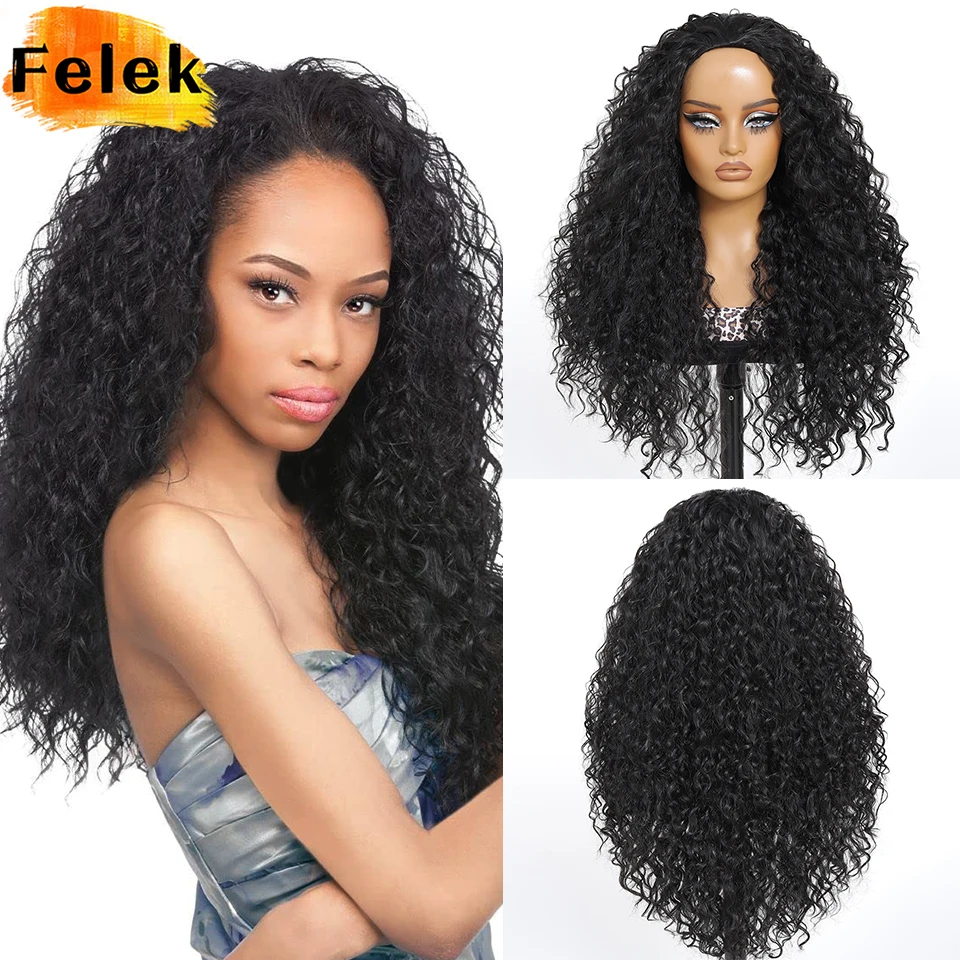 Zigzag Curly Half Wigs 30 Inch Synthetic Glueless Three-quarters Wigs 3 in 1 Half Wig for Women Heat Resistant Fiber Hair Wigs