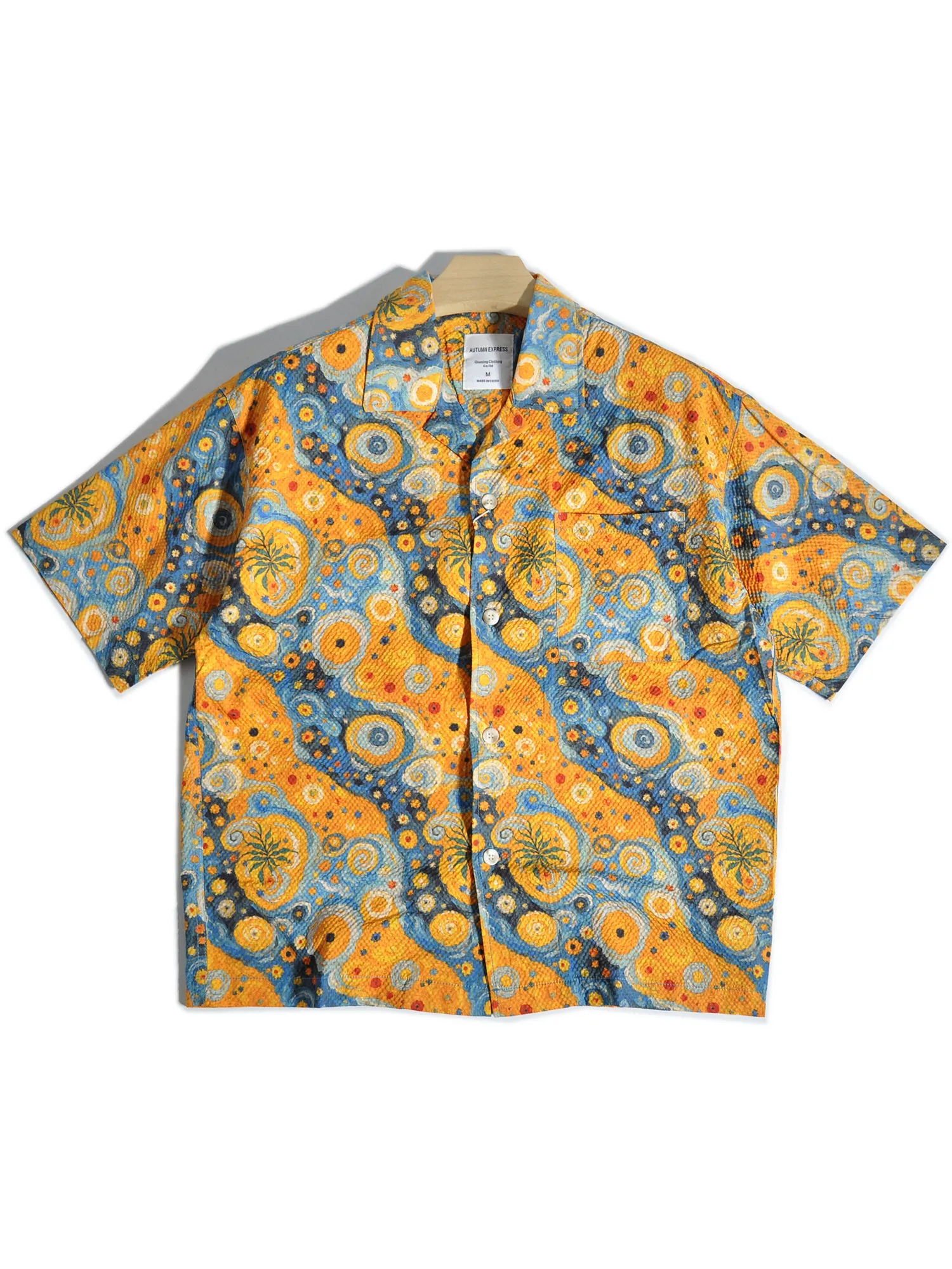 Cuban Lead Hawaiian Starry Sky Floral Beach Vacation Short Sleeved Floral Shirt for Men