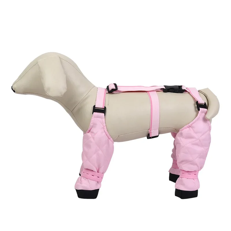 Dog Quadruple Pants Anti-Pee Padded Warm Sandwich Cotton Leg Covers Back Strap Wrap Pet Dirt Dust Pants One Piece Clothes