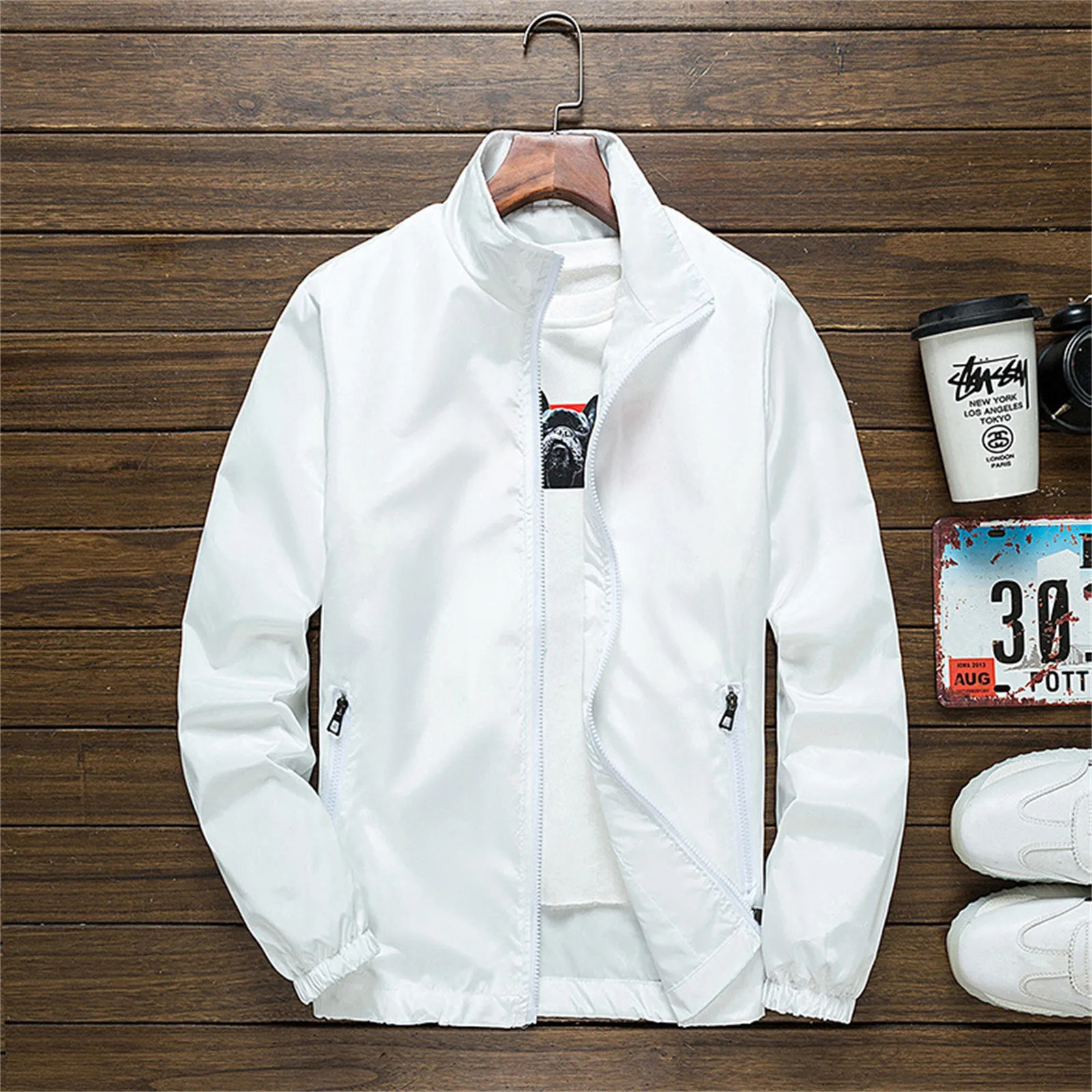 

2025 Spring And Autumn New Baseball Collar Short Loose Solid Color Jacket Men'S Business Casual Thin Coat Trend Outdoor Solid Co
