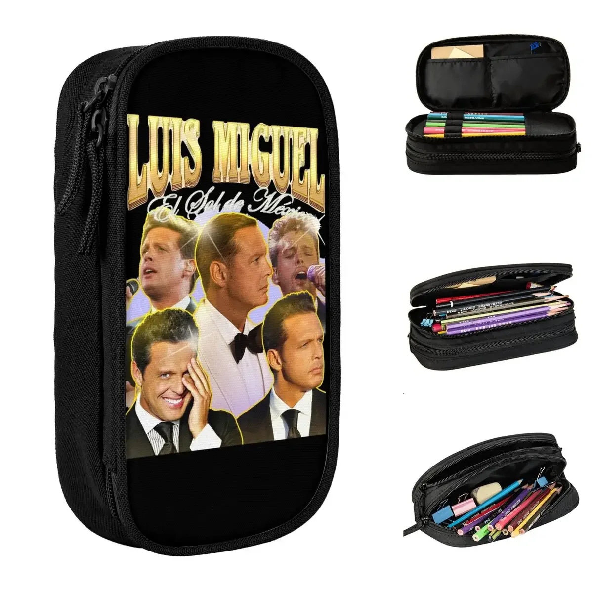 Large-capacity Pencil Pouch Retro Luis Miguel Bootleg Office Supplies Mexican Artists Tour 2024 Double Layer Pencil Box Bag