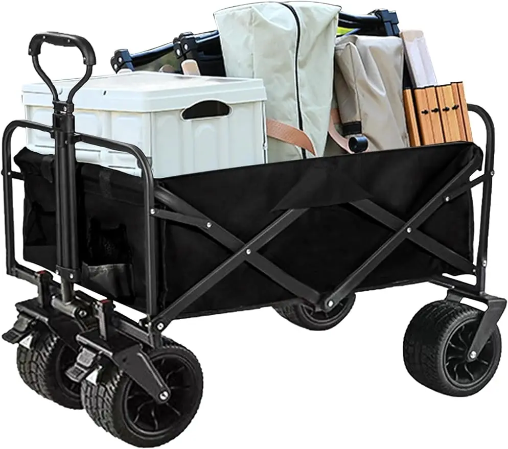 

Heavy Duty Utility Collapsible Wagon with All-Terrain 4in×7in Wheels,Load 330 Lbs,Portable 150 liter large capacity beach wagon,