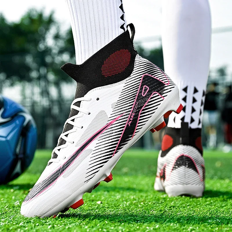 

Brand Fashion White Soccer Boots Men Women Long Spikes Professional Football Cleats Men Breathable Socks Shoes Futsal Trainers