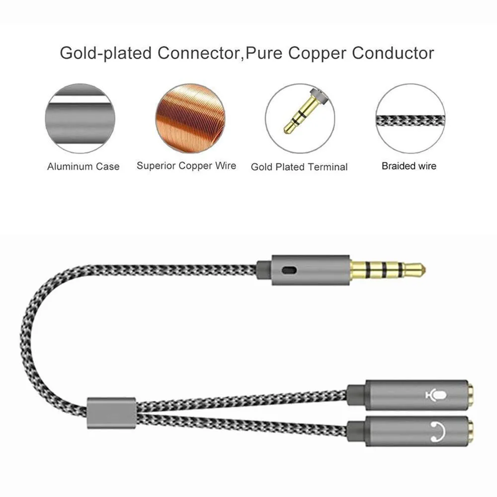 

Connected Cord To Laptop Micphone Stereo Earphone Adapter Cable Cord Adapter Y Splitter Digital Cables Audio Cable