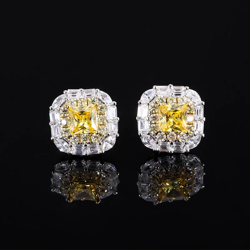 brand genuine Luxury real jewels S925 full body silver carbon diamond independent package flower yellow simple women's Earrings