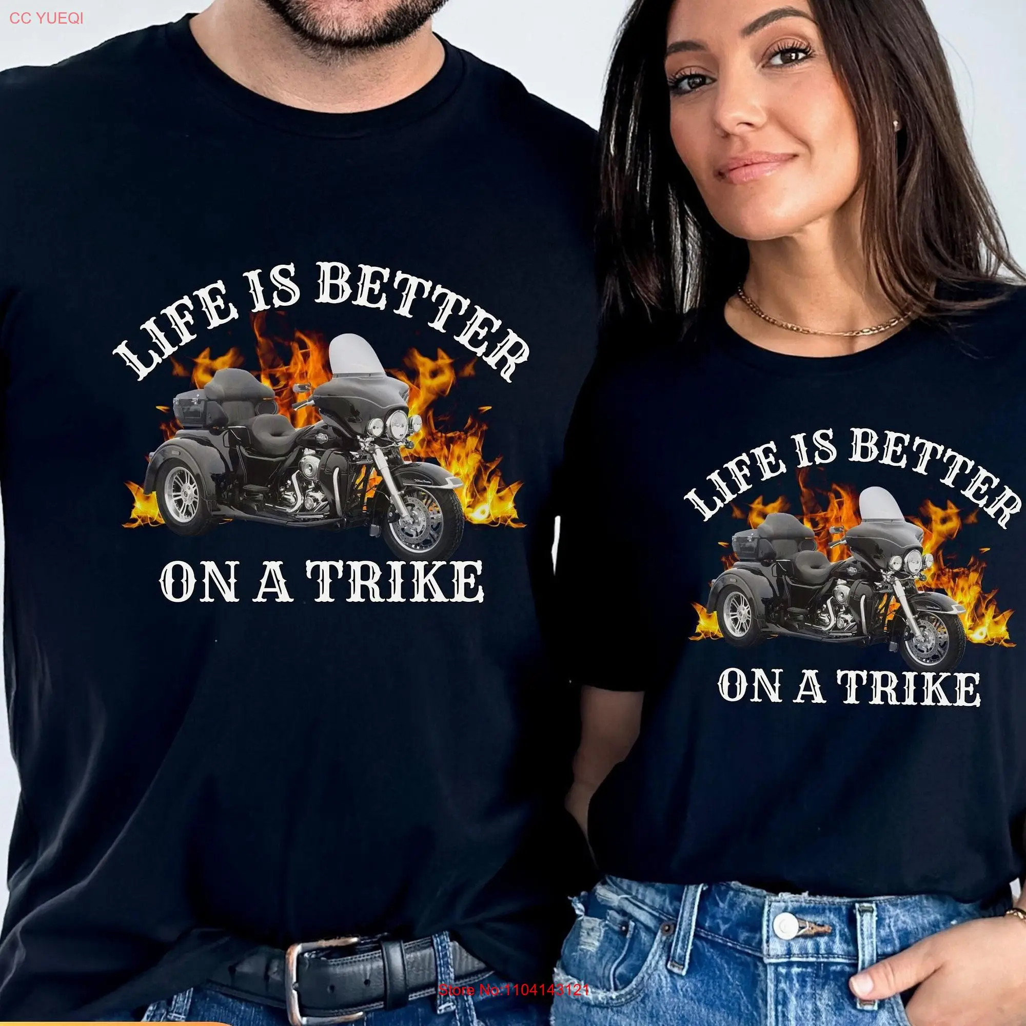 Life Is Better On A Trike T Shirt Motorcycle Rider Unique For Lovers Flames Triker long or short sleeves