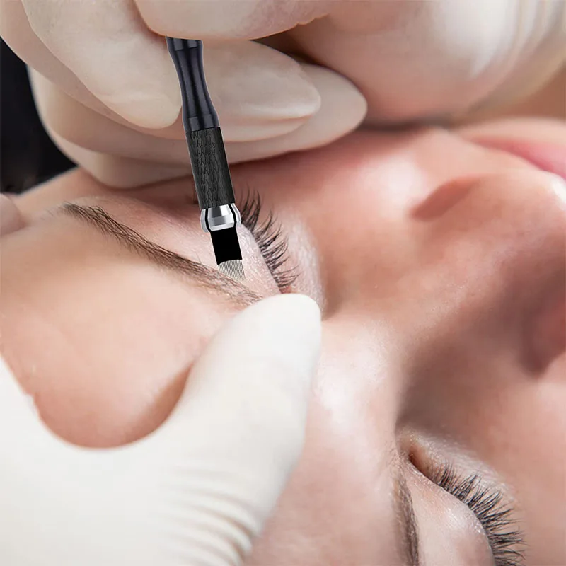 Pena Tebori Alat Microblading Hitam Bulat Jarum Fleksibel Perangkat Pin Kunci Perlengkapan Makeup Permanen Manual Pena Alis Bordir