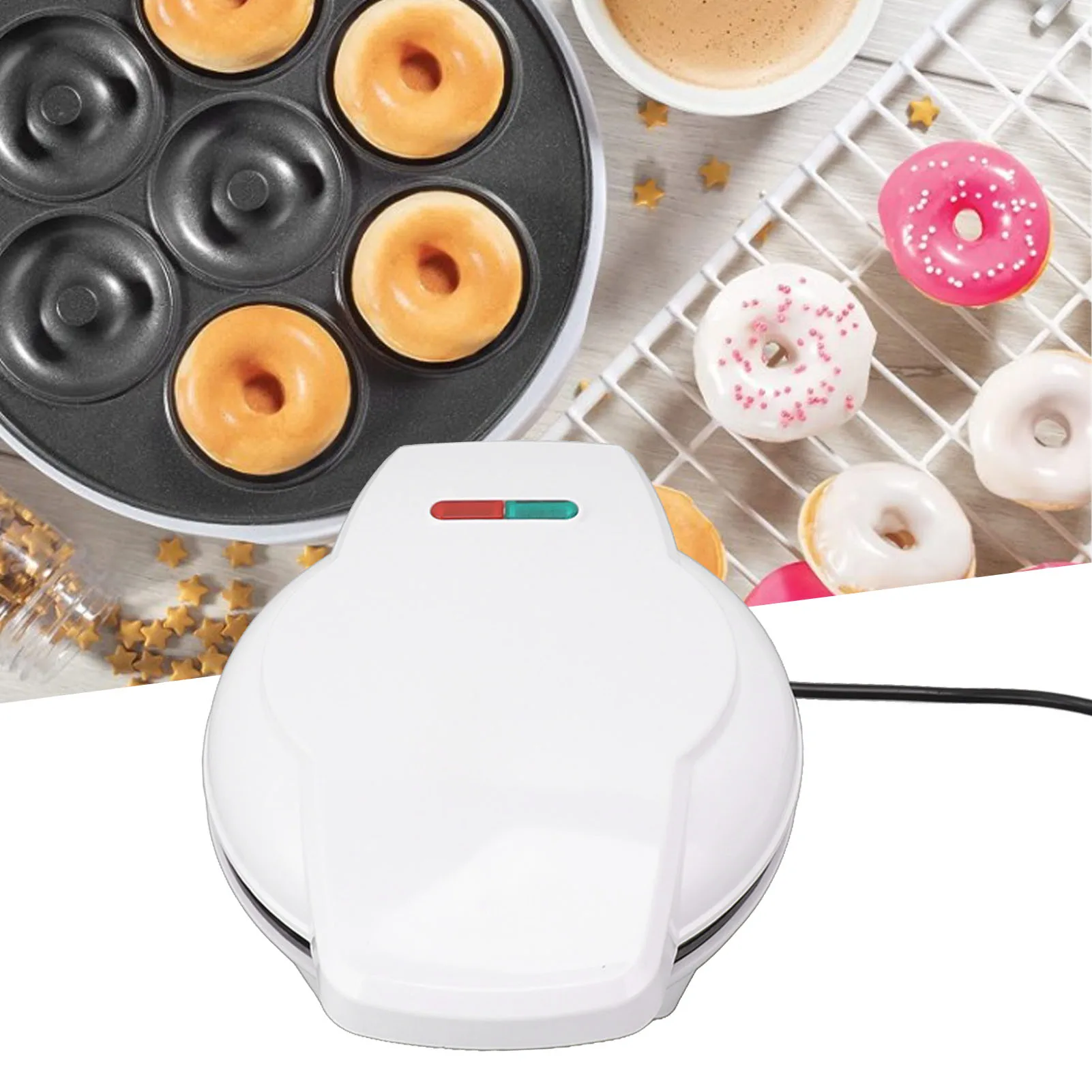 

Mini Donut Maker 1200W Non Stick High Efficiency Safe Electric Doughnut Making Machine