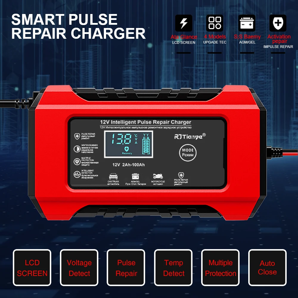 شاحن بطارية ذكي شاحن سيارة/دراجة نارية مناسب لبطاريات الرصاص الحمضية الاتحاد الأوروبي التوصيل شاشة عرض رقمية 12V6A #2