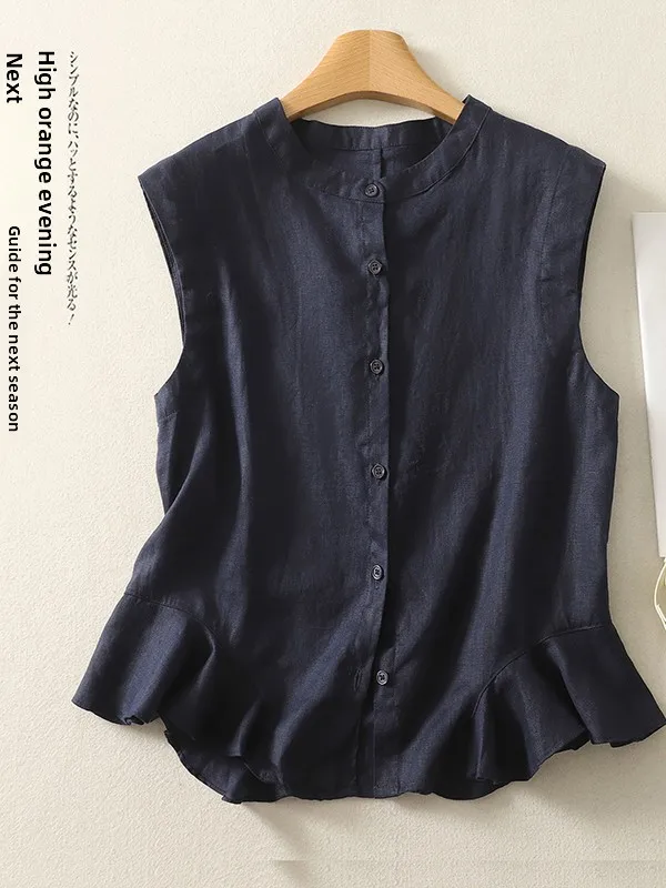 سترة نسائية غير رسمية مستديرة Ne Svel من الكتان مقاس كبير بزر واحد قابلة للتنفس ومزخرفة بالدانتيل بلون نقي سترة ترفيهية